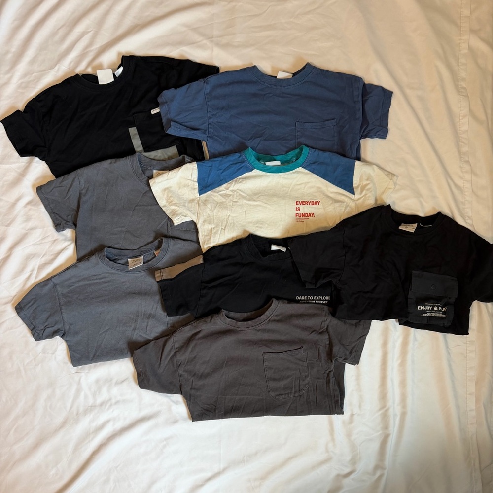 Zara Kids Short Sleeve T-Shirt Collection - Black, Blue, Gray, Cream